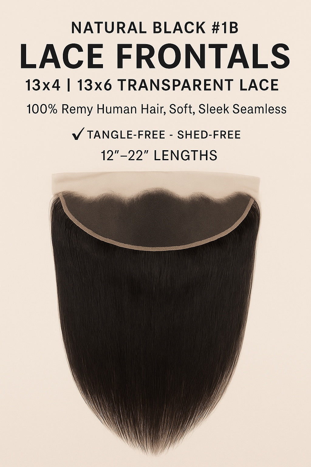 Natural Black #1B Straight Lace Frontal – 13x4 & 13x6 Transparent Lace | 100% Remy Human Hair | 12''–22'' | Seamless Hairline | Ships from Canada
