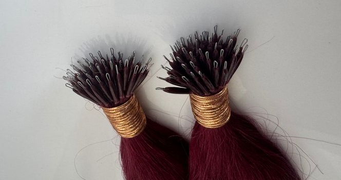 Burgundy Straight Nano Beads Hair Extensions – 100% Remy Human Hair | 50g Pack (50 Strands) | Reusable | Ships from Canada