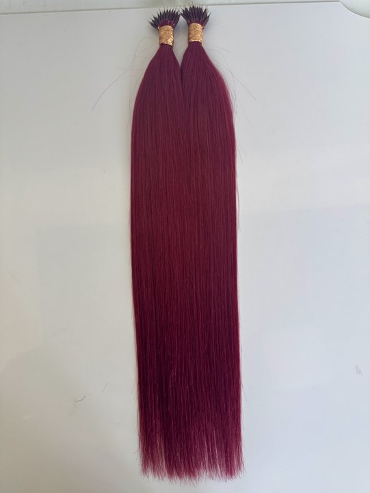 Burgundy Straight Nano Beads Hair Extensions – 100% Remy Human Hair | 50g Pack (50 Strands) | Reusable | Ships from Canada