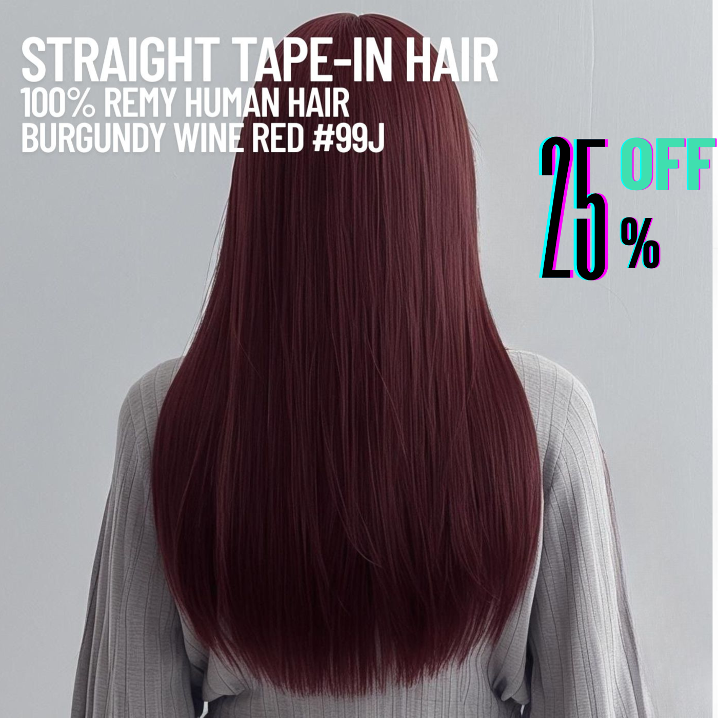 Burgundy Wine Red #99J Tape-In Hair Extensions – 100% Remy Human Hair | 50g Pack | 10''–30'' | Reusable | Ships from Canada