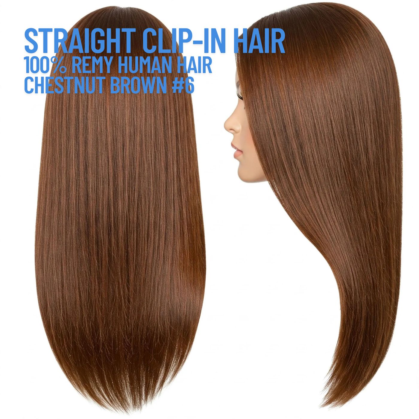 Chestnut Brown #6 Straight Clip-In Hair Extensions – 100% Remy Human Hair | 100g/120g Pack | 10''–30'' | 8pcs, 18 Clips | Reusable | Ships from Canada