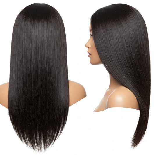 Natural Black #1B Straight Nano Beads Human Hair Extensions Back and Side View