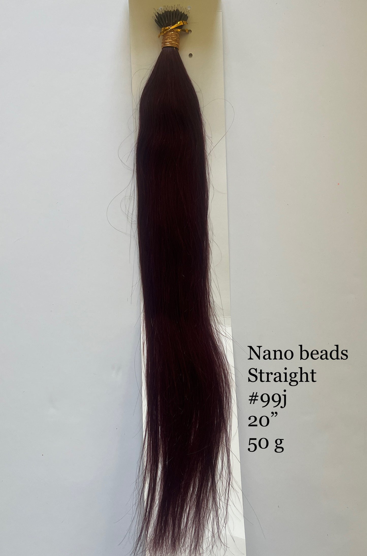 Burgundy Wine #99J Straight Nano Beads Hair Extensions – 100% Remy Human Hair | 50g Pack (50 Strands) | Reusable | Nano-Tip