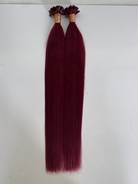 Burgundy Straight U Tip Fusion Hair Extensions – 100% Remy Human Hair | 50g Pack | 10’’–30’’ | Keratin Pre-Bonded | Reusable
