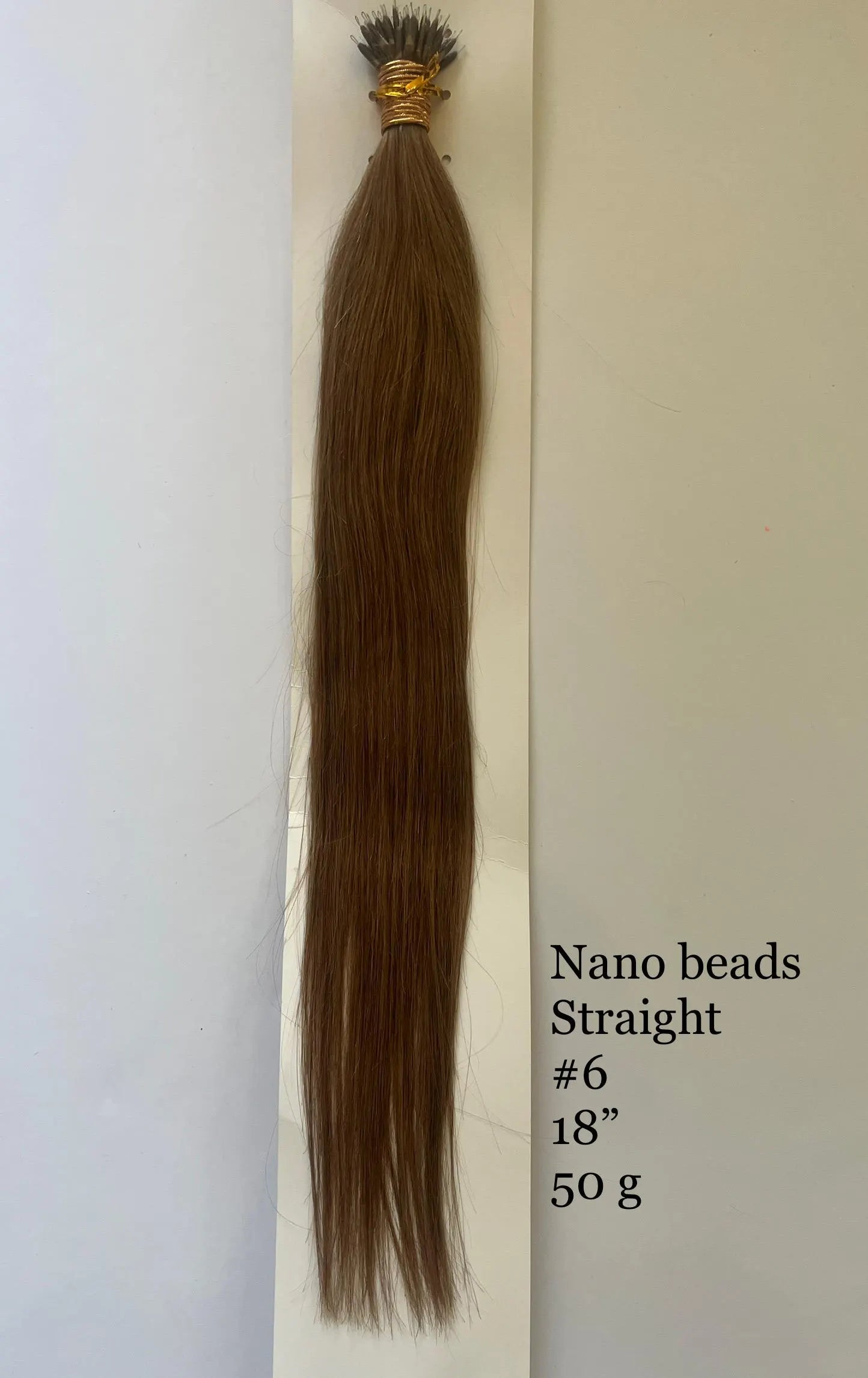 Chestnut Brown #6 Straight Nano Beads Human Hair Extensions Full Length View