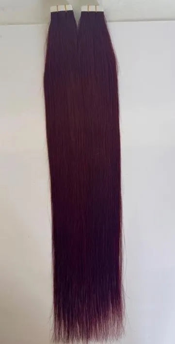 Burgundy Wine Red #99J Tape-In Hair Extensions – 100% Remy Human Hair | 50g Pack | 10''–30'' | Reusable | Ships from Canada