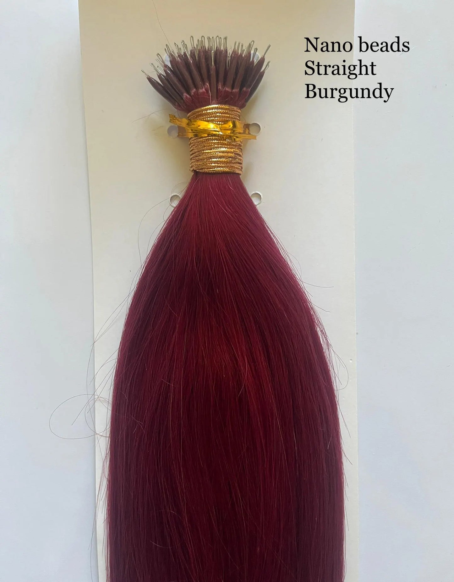 Burgundy Straight Nano Beads Hair Extensions – 100% Remy Human Hair | 50g Pack (50 Strands) | Reusable | Ships from Canada