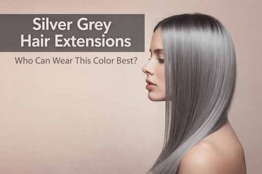 Silver grey hair extensions straight smooth texture showing cool tone color