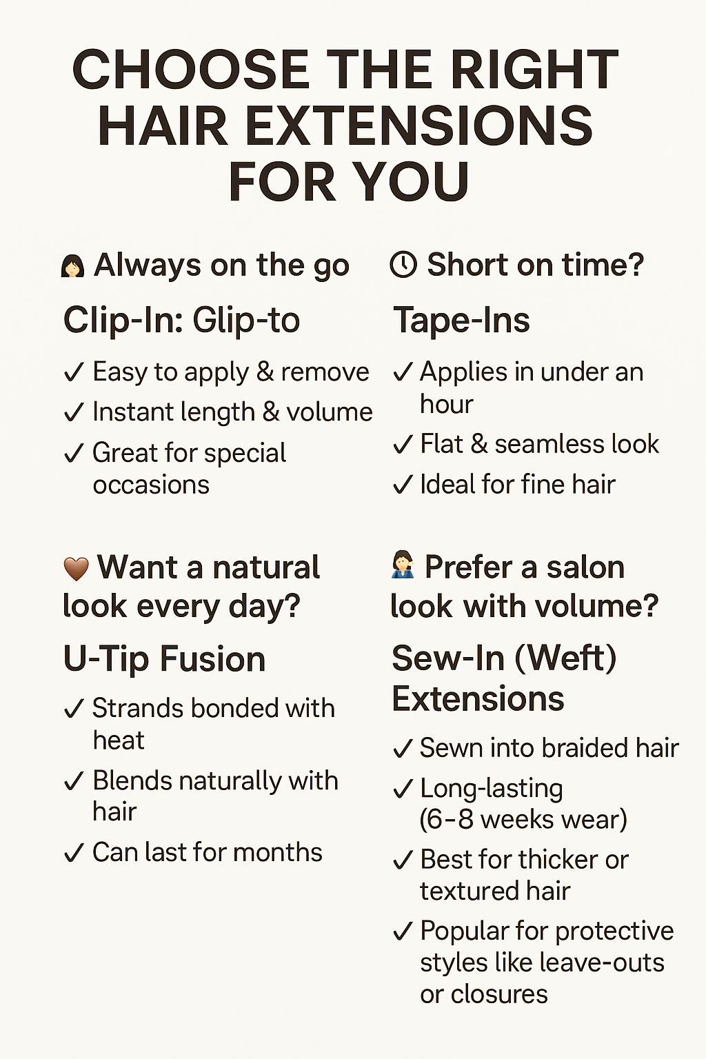 Find the Right Hair Extensions for Your Lifestyle: Clip-Ins, Wefts, Fusion & More