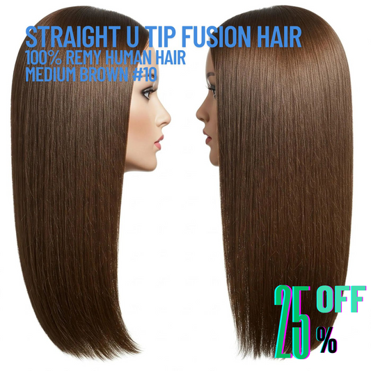 Medium Brown #10 Straight U Tip Fusion Hair Extensions – 100% Remy Human Hair | 100g Pack | 10''–30'' | Reusable | Ships from Canada