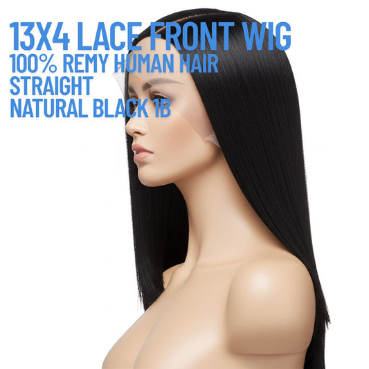13x4 Transparent Lace Wig – Natural Black Straight | 100% Human Hair | 180% Density | 14’’–28’’ | Bleach-Friendly
