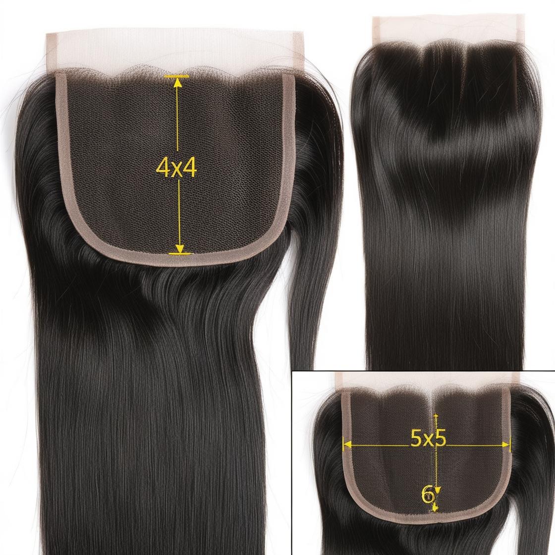 Natural Black #1B Straight Lace Closure – 4x4 | 5x5 | 6x6 Transparent Lace | 100% Remy Human Hair | 10''–30'' | Freestyle Parting | Ships from Canada