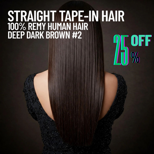 Deep Dark Brown #2 Straight Tape-In Hair Extensions – 100% Remy Human Hair | 50g Pack | 10''–30'' | Reusable | Ships from Canada