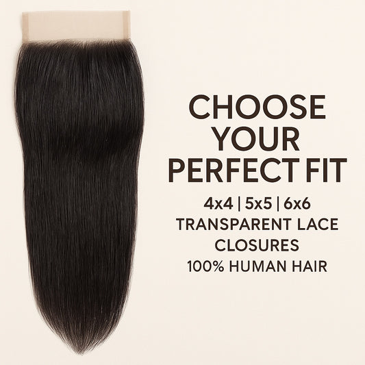 Natural Black #1B Straight Lace Closure – 4x4 | 5x5 | 6x6 Transparent Lace | 100% Remy Human Hair | 10''–30'' | Freestyle Parting | Ships from Canada