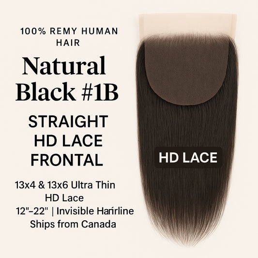 Natural Black #1B Straight HD Lace Frontal – 13x4 & 13x6 Ultra Thin HD Lace | 100% Remy Human Hair | 12''–22'' | Invisible Hairline | Ships from Canada