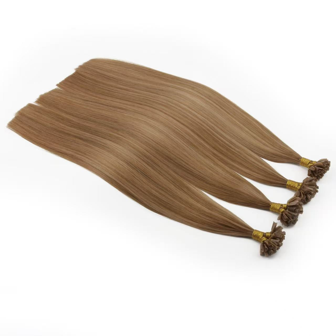 Premium Double Drawn Light Brown to Honey Blonde Highlight U-Tip Fusion Hair – 100% Remy Human Hair #6/#16 (30/70)  | 50g Pack | 20’’ | Thick Ends | Reusable