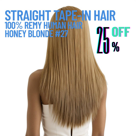 Honey Blonde #27 Tape-In Hair Extensions – 100% Remy Human Hair | 50g Pack | 10''–30'' | Reusable | Ships from Canada