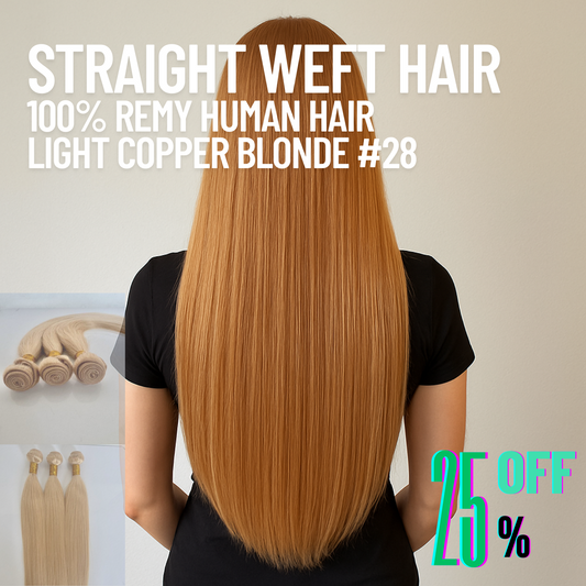 Light Auburn #28 Straight Weft Hair Extensions – 100% Remy Human Hair | 100g Pack | 10''–30'' | Reusable | Ships from Canada