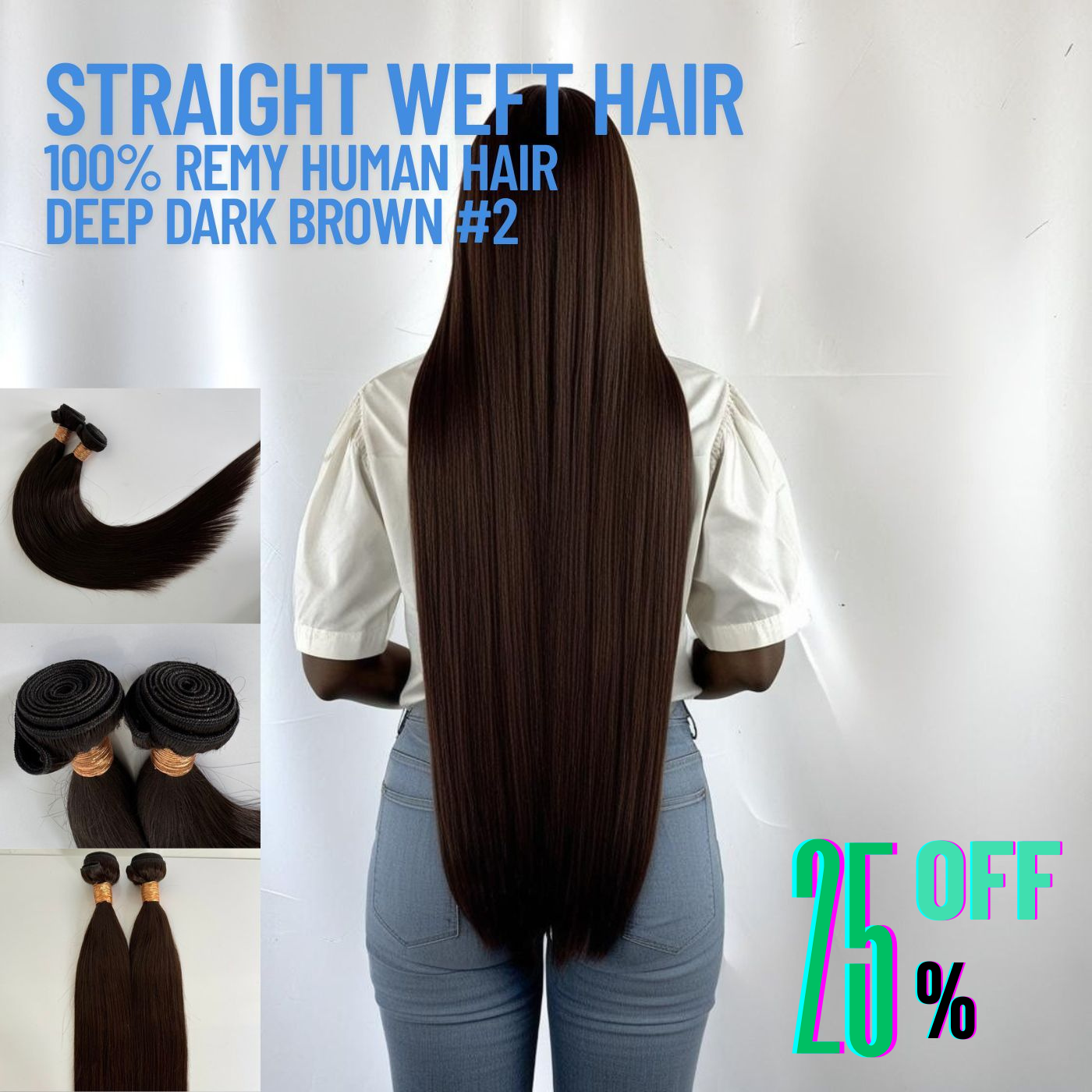Deep Dark Brown #2 Straight Weft Hair Extensions – 100% Remy Human Hair | 100g Pack | 10''–30'' | Reusable | Ships from Canada
