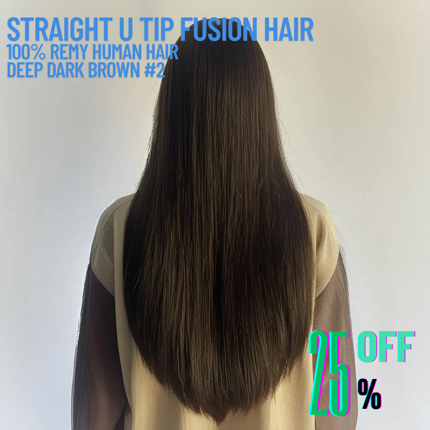 Deep Dark Brown #2 Straight U Tip Fusion Hair Extensions – 100% Remy Human Hair | 100g Pack | 10''–30'' | Reusable | Ships from Canada