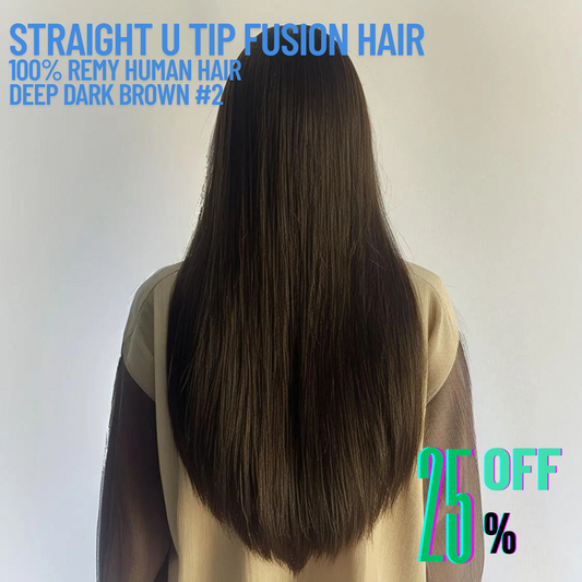 Deep Dark Brown #2 Straight U Tip Fusion Hair Extensions – 100% Remy Human Hair | 100g Pack | 10''–30'' | Reusable | Ships from Canada