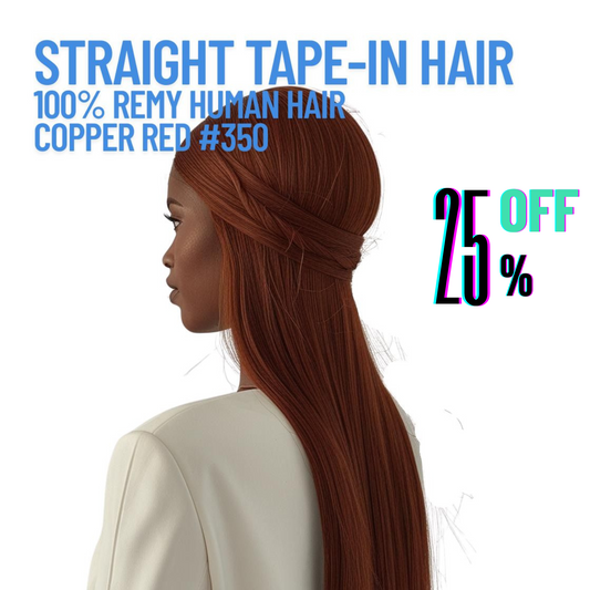 Copper Red #350 Tape-In Hair Extensions – 100% Remy Human Hair | 50g Pack | 10''–30'' | Reusable | Ships from Canada