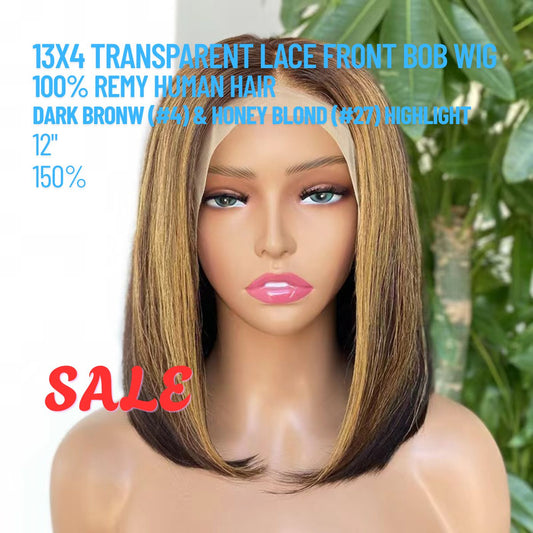 13x4 Transparent Lace Front Bob Wig – #4/#27 Highlight | 100% Human Hair