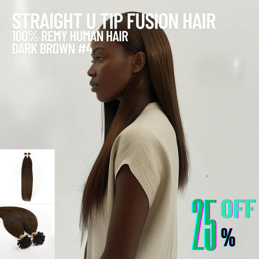 Dark Brown #4 Straight U Tip Fusion Hair Extensions – 100% Remy Human Hair | 100g Pack | 10''–30'' | Reusable | Ships from Canada