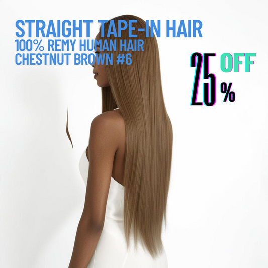 Chestnut Brown #6 Tape-In Hair Extensions – 100% Remy Human Hair | 50g Pack | 10''–30'' | Reusable | Ships from Canada