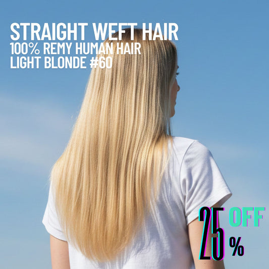 Light Blonde #60 Straight Weft Hair Extensions – 100% Remy Human Hair | 100g Bundle | 10’’–30’’ | Sew-In & DIY | Reusable