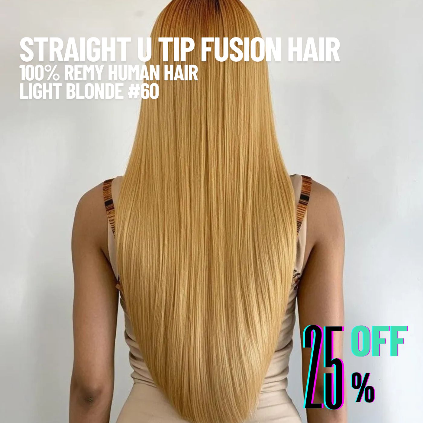 Light Blonde #60 Straight U Tip Fusion Hair Extensions – 100% Remy Human Hair | 50g Pack | 10’’–30’’ | Keratin Pre-Bonded | Reusable