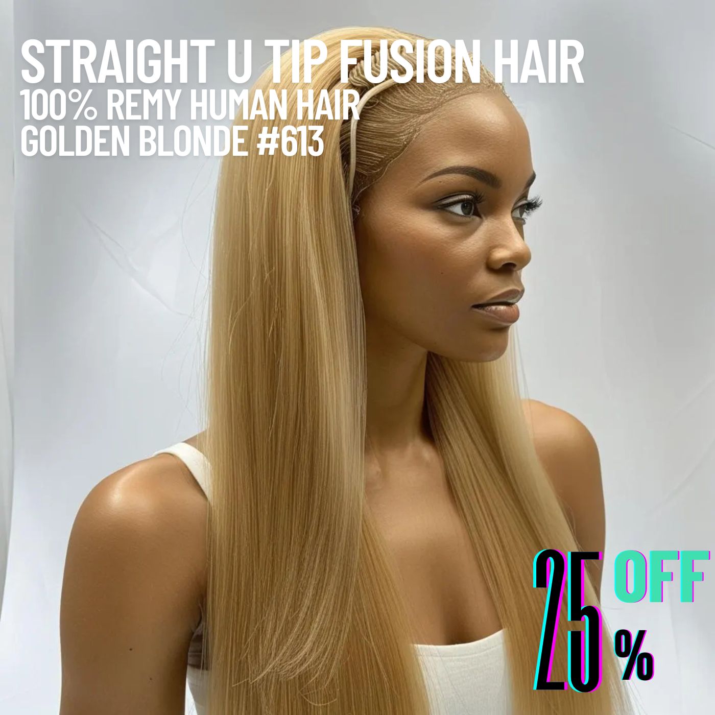 Golden Blonde #613 Straight U Tip Fusion Hair Extensions – 100% Remy Human Hair | 50g Pack | 10’’–30’’ | Keratin Pre-Bonded | Reusable