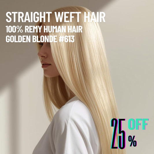 Golden Blonde #613 Straight Weft Hair Extensions – 100% Remy Human Hair | 100g Bundle | 10’’–30’’ | Sew-In & DIY | Reusable