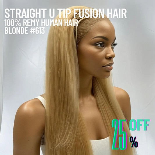 Blonde #613 Straight U Tip Fusion Hair Extensions – 100% Remy Human Hair | 100g Pack | 10''–30'' | Reusable | Ships from Canada