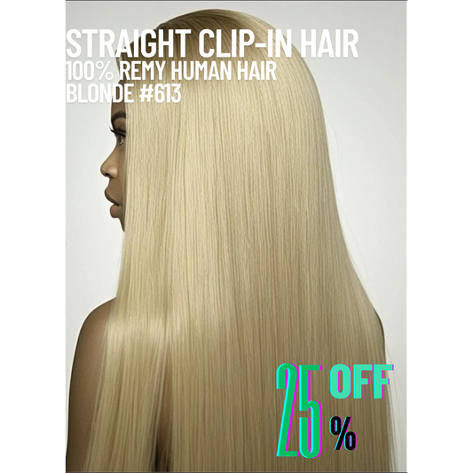 Blonde #613 Straight Clip-In Hair Extensions – 100% Remy Human Hair | 100g/120g Pack | 10''–30'' | 8pcs, 18 Clips | Reusable | Ships from Canada