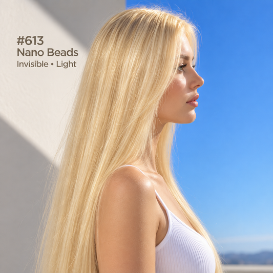 Golden Blonde #613 straight Nano Beads hair extensions – 100% Remy human hair