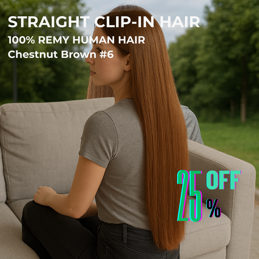 Chestnut Brown #6 Straight Clip-In Hair Extensions – 100% Remy Human Hair | 100g/120g Pack | 10''–30'' | 8pcs, 18 Clips | Reusable | Ships from Canada
