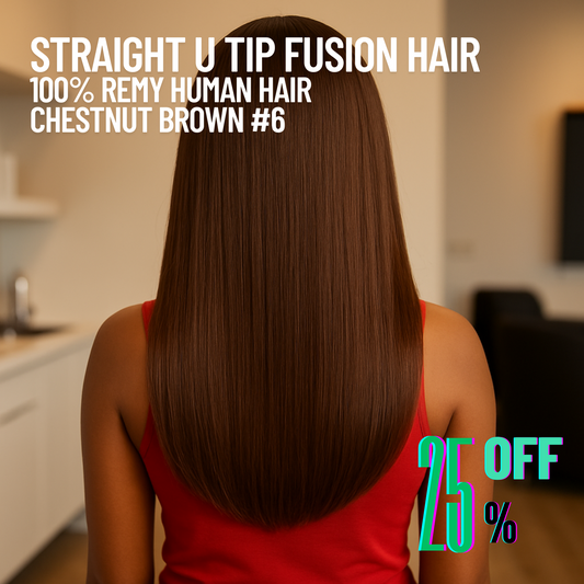 Chestnut Brown #6 Straight U Tip Fusion Hair Extensions – 100% Remy Human Hair | 100g Pack | 10''–30'' | Reusable | Ships from Canada