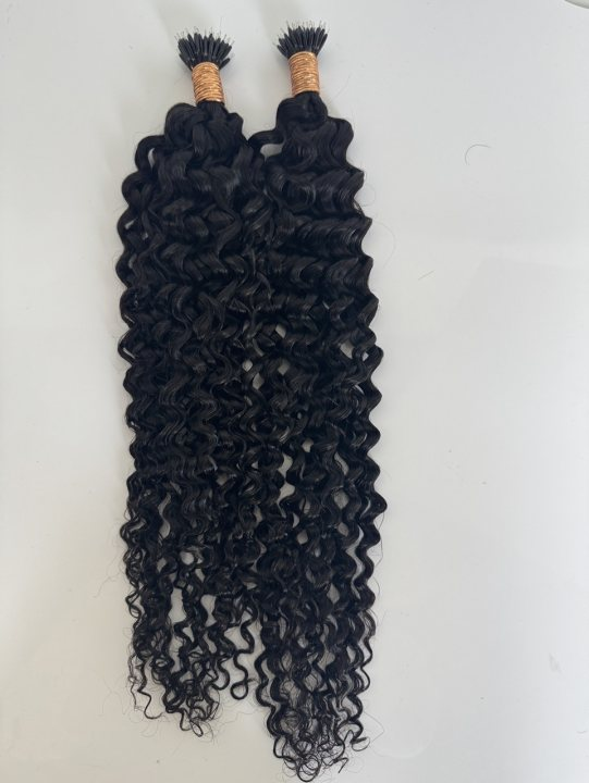 Natural Black #1B Curly 2 Nano Beads Hair Extensions – 100% Remy Human Hair | 50g Pack (50 Strands) | Reusable | Ships from Canada