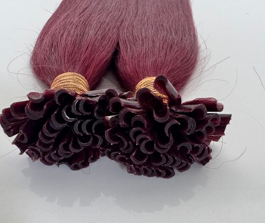 Burgundy Straight U Tip Fusion Hair Extensions – 100% Remy Human Hair | 100g Pack | 10''–30'' | Reusable | Ships from Canada