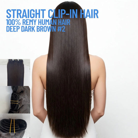 deep dark brown 2 straight clip in hair extensions remy human hair CND Dream House