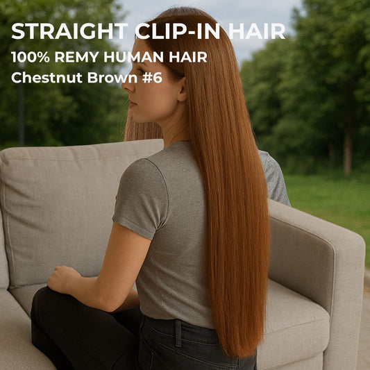 chestnut brown 6 straight clip in hair extensions remy human hair CND Dream House