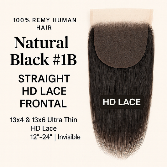 Natural Black #1B Straight HD Lace Frontal – 13x4 / 13x6 Ultra Thin HD Lace | 100% Remy Human Hair | Invisible Hairline | 12’’–24’’