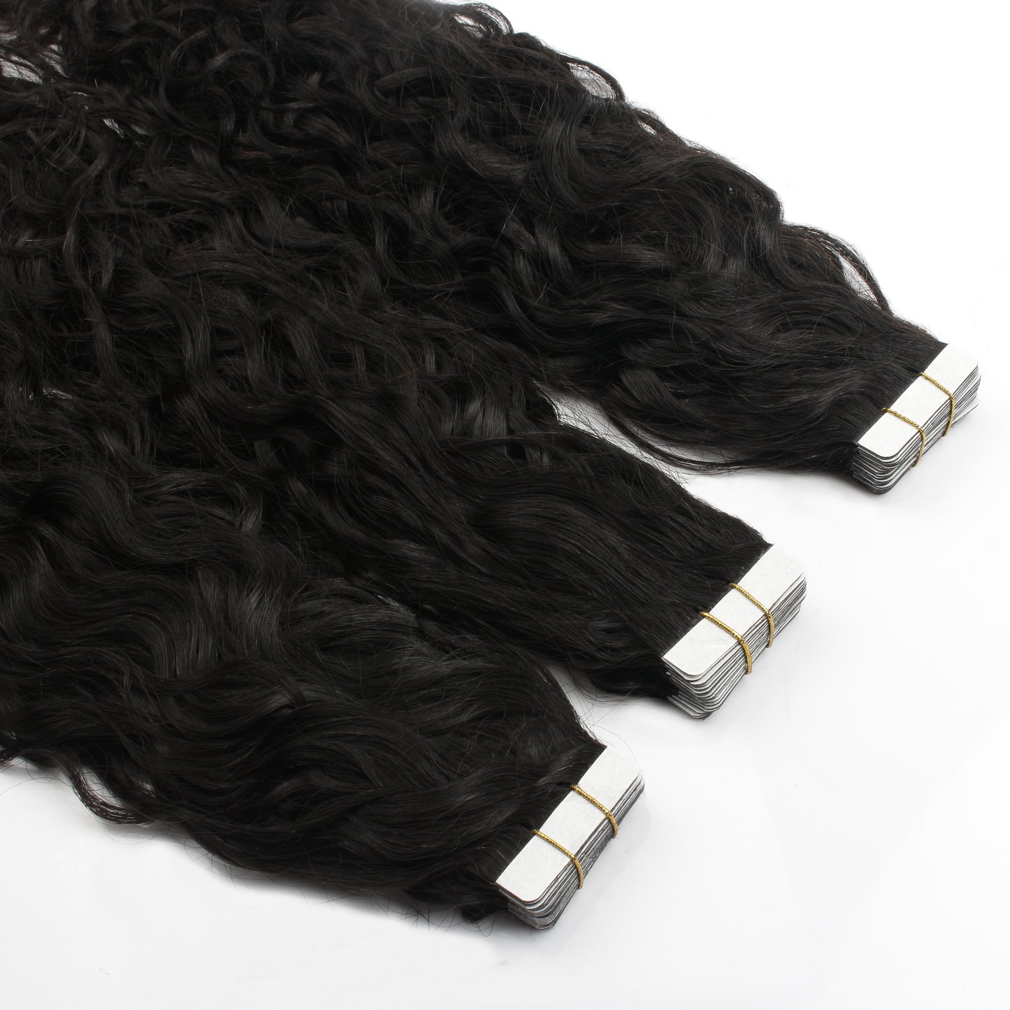 Natural Black #1B Curly 1 Tape-In Hair Extensions – 100% Remy Human Hair | 50g Pack | 10''–30'' | Reusable | Ships from Canada