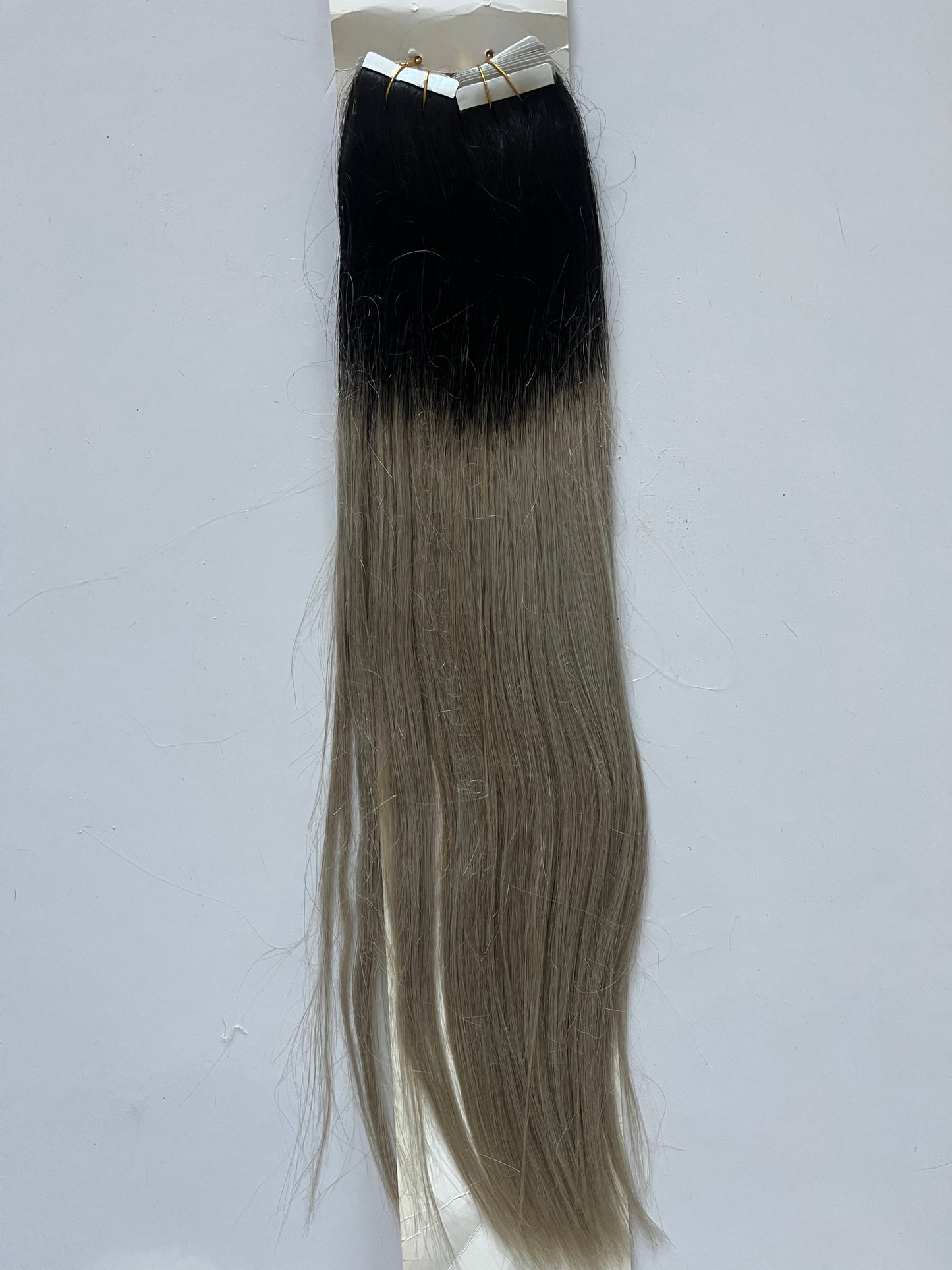 Invisible Tape-In Hair Extensions – Natural Black #1B to Silver Ombre | 100% Remy Human Hair | 150g | 18’’ | Straight | Reusable