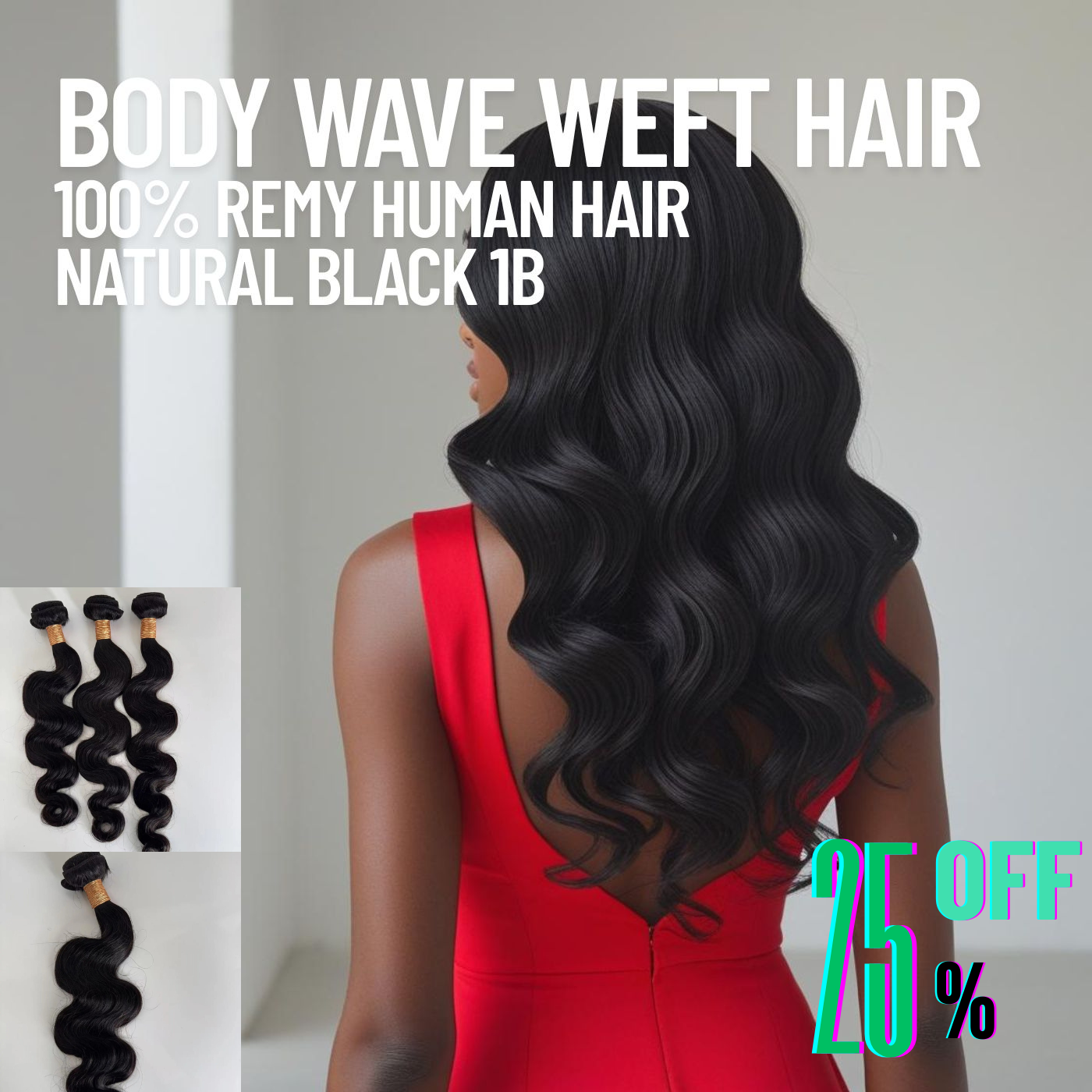 Natural Black #1B Weft Hair Extensions – Body Wave | 100% Remy Human Hair | 100g Pack | 10''–30'' | Reusable | Ships from Canada