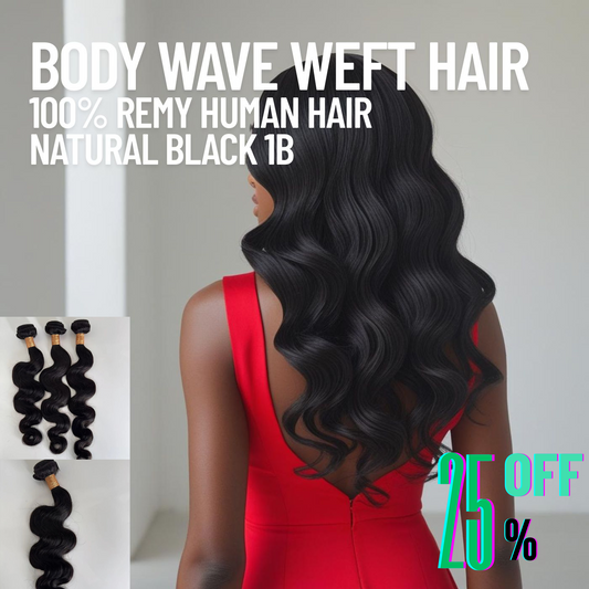 Natural Black #1B Weft Hair Extensions – Body Wave | 100% Remy Human Hair | 100g Pack | 10''–30'' | Reusable | Ships from Canada