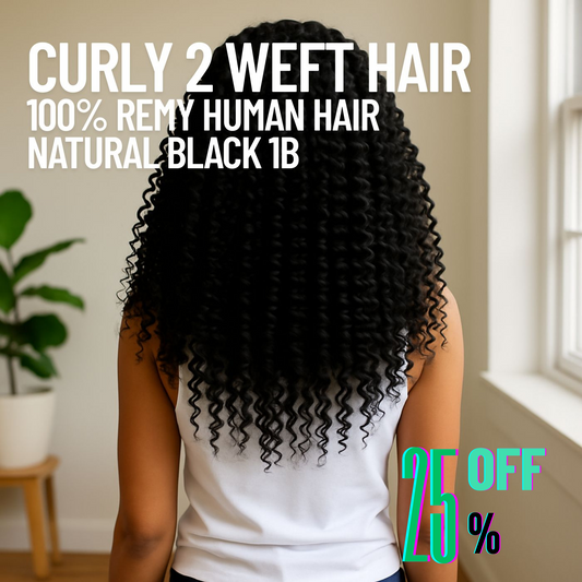 Natural Black #1B Weft Hair Extensions – Curly 2 | 100% Remy Human Hair | 100g Pack | 10''–30'' | Reusable | Ships from Canada