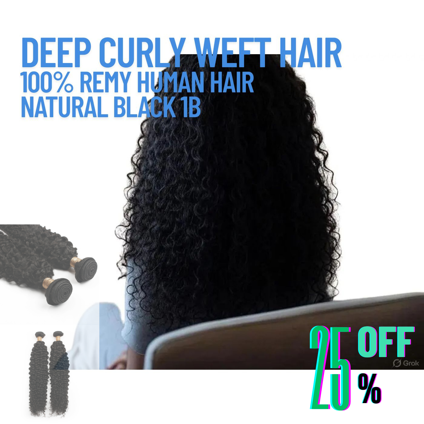 Natural Black #1B Weft Hair Extensions – Deep Curly | 100% Remy Human Hair | 100g Pack | 10''–30'' | Reusable | Ships from Canada