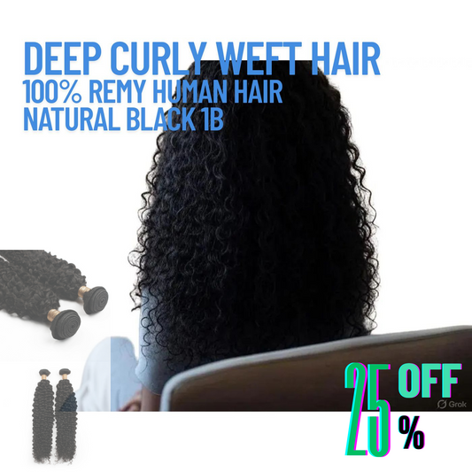 Natural Black #1B Weft Hair Extensions – Deep Curly | 100% Remy Human Hair | 100g Pack | 10''–30'' | Reusable | Ships from Canada